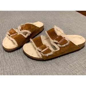 Birkenstock Arizona Shearling Lined Suede sandal Brown Size 41 EU L 10 M 8 US